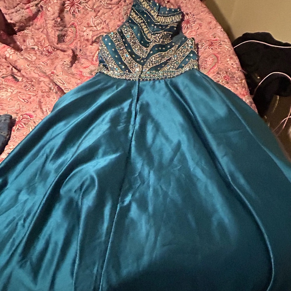 Elegant Teal Beaded Gown